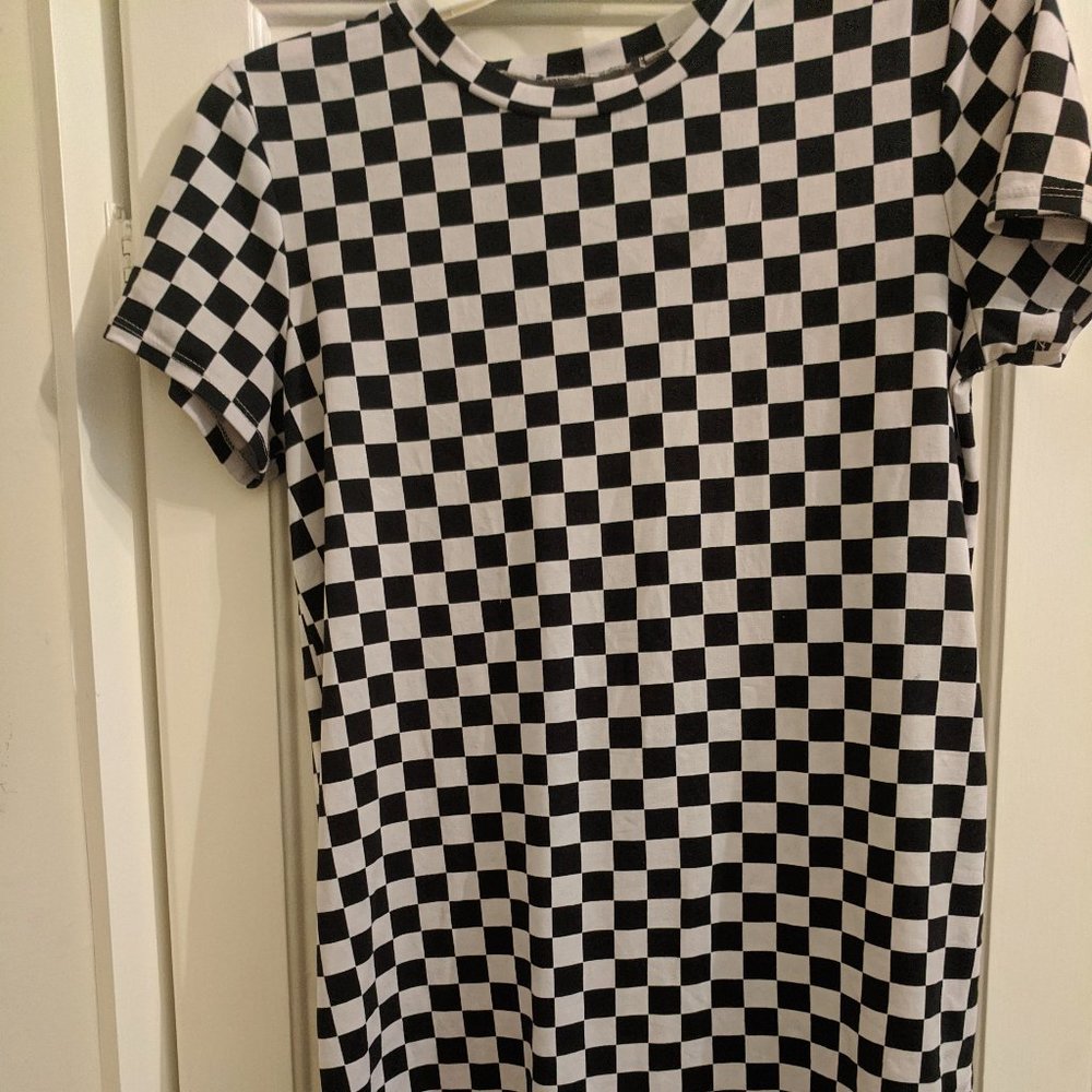 Checkered T-Shirt Dress Coverup